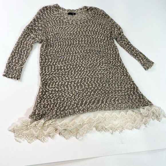 Ryu Top Women's Medium Long Sleeve Knit Wool Blend Lace Trim Stretchy fall - Picture 1 of 10